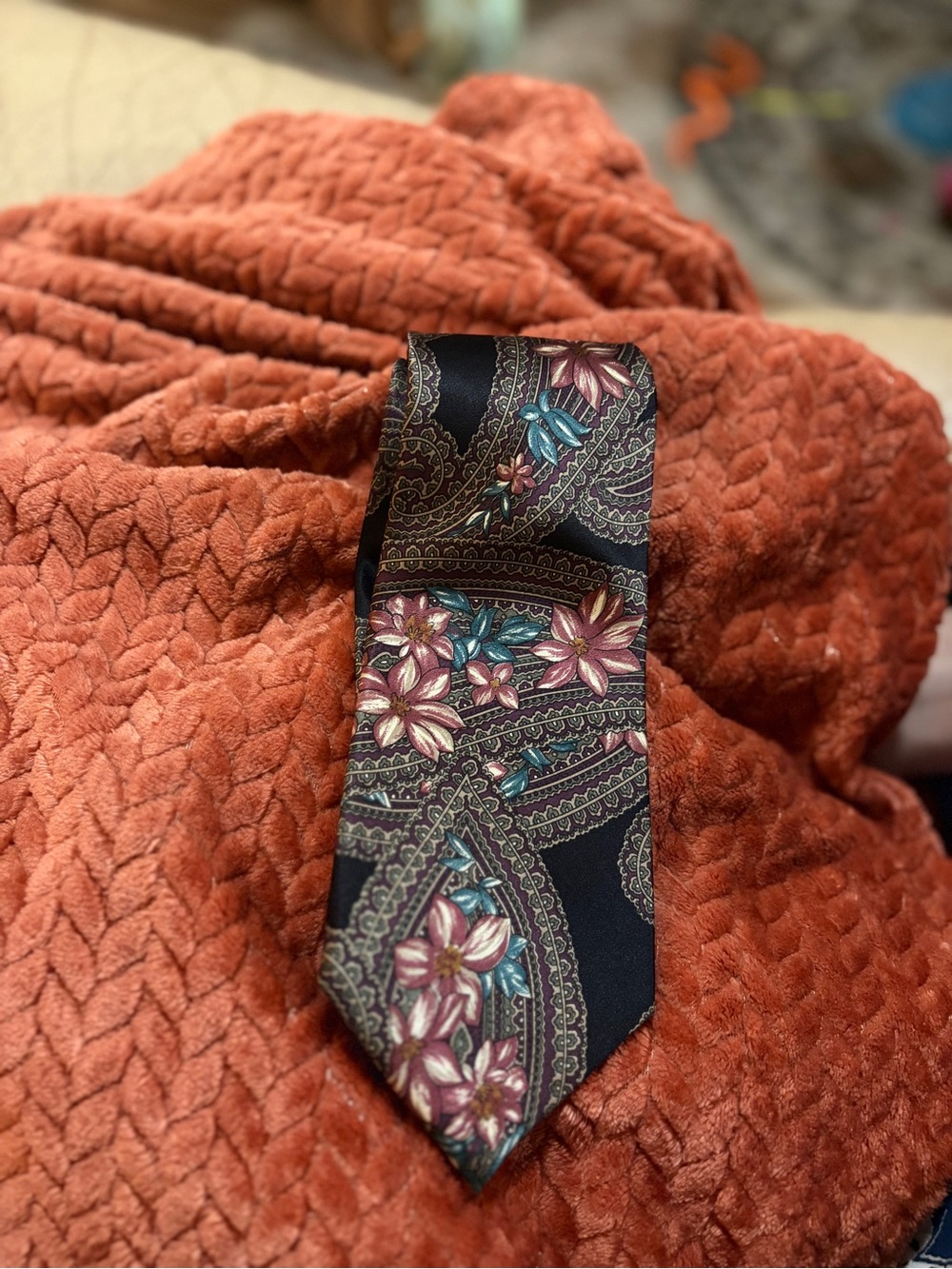 Van Heusen Black Floral Paisley Tie with Pink and Teal Accents